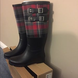 New Ugg Black/ Red/ Grey Plaid Rain Boots